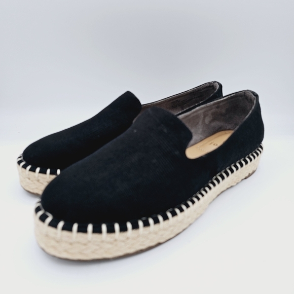 Joie Cara Black Canvas Jute Platform Slip-On Loafers - Picture 1 of 13